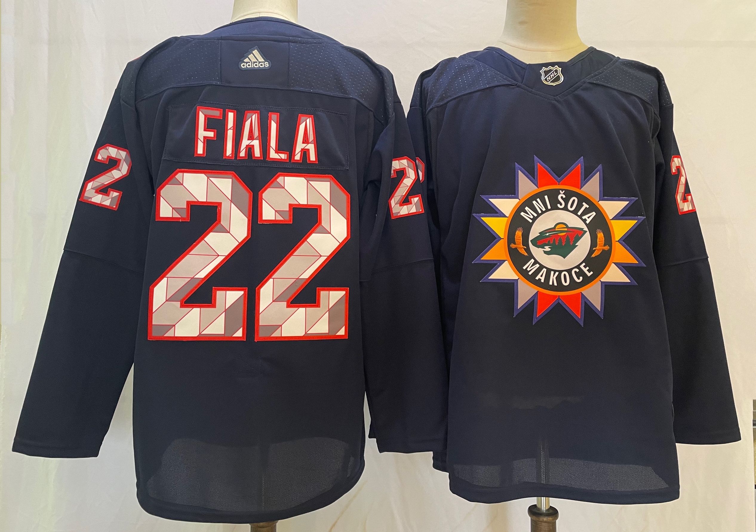 Men Minnesota Wild 22 Fiala Blue New 2022 Adidas NHL Jersey